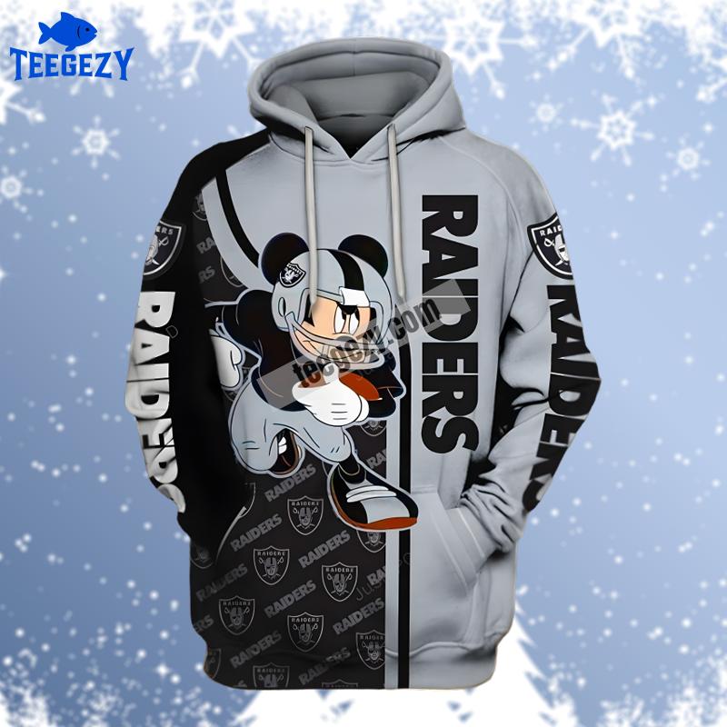Las Vegas Raiders Mickey Mouse Grey Black Mens 3D Hoodie Las Vegas Raiders Mickey Mouse Grey Black Mens 3D Hoodie