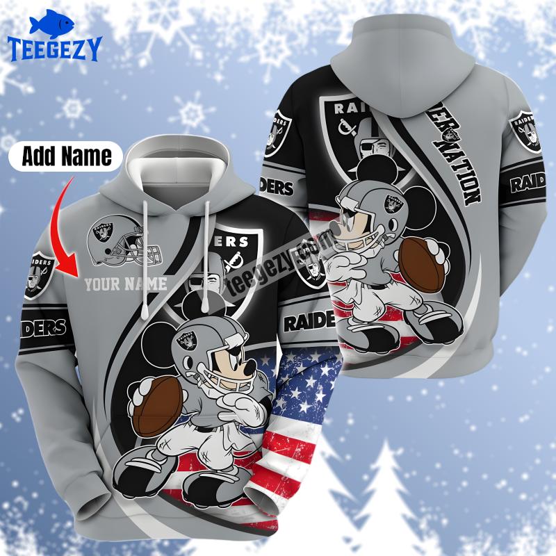 Las Vegas Raiders Mickey Mouse Grey Graphic Personalized 3D Hoodie Las Vegas Raiders Mickey Mouse Grey Graphic Personalized 3D Hoodie