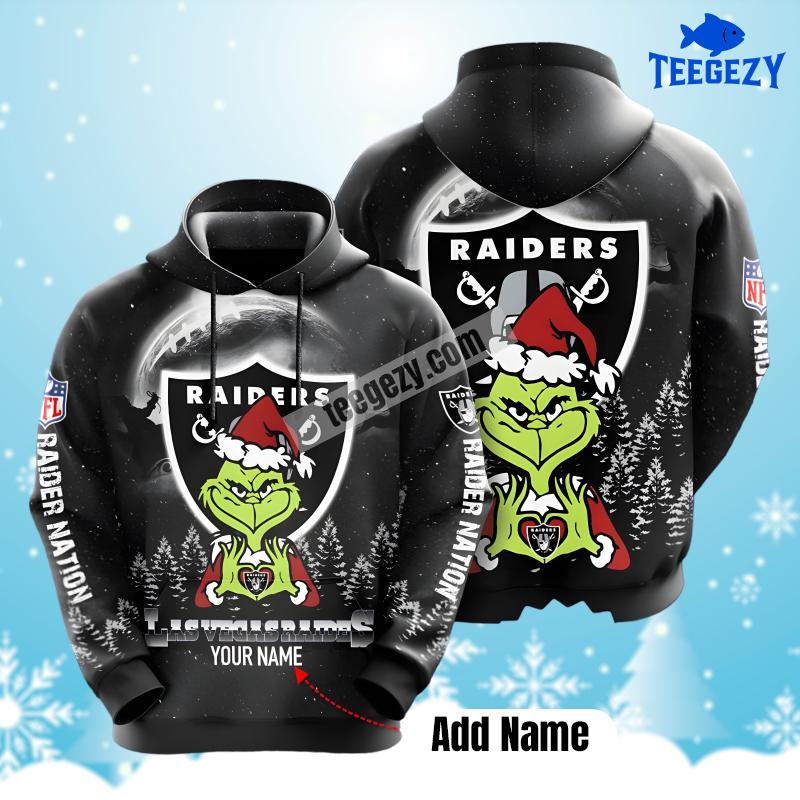Las Vegas Raiders Santa Grinch Black Personalized Zip Up 3D Hoodie Las Vegas Raiders Santa Grinch Black Personalized Zip Up 3D Hoodie