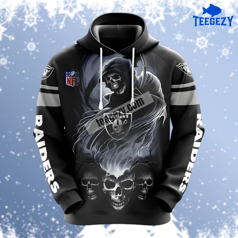 Las Vegas Raiders Skull Chain Grey Black Design 3D Hoodie Las Vegas Raiders Skull Chain Grey Black Design 3D Hoodie