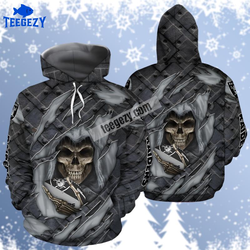Las Vegas Raiders Skull Cracked Grey Pattern 3D Hoodie Las Vegas Raiders Skull Cracked Grey Pattern 3D Hoodie