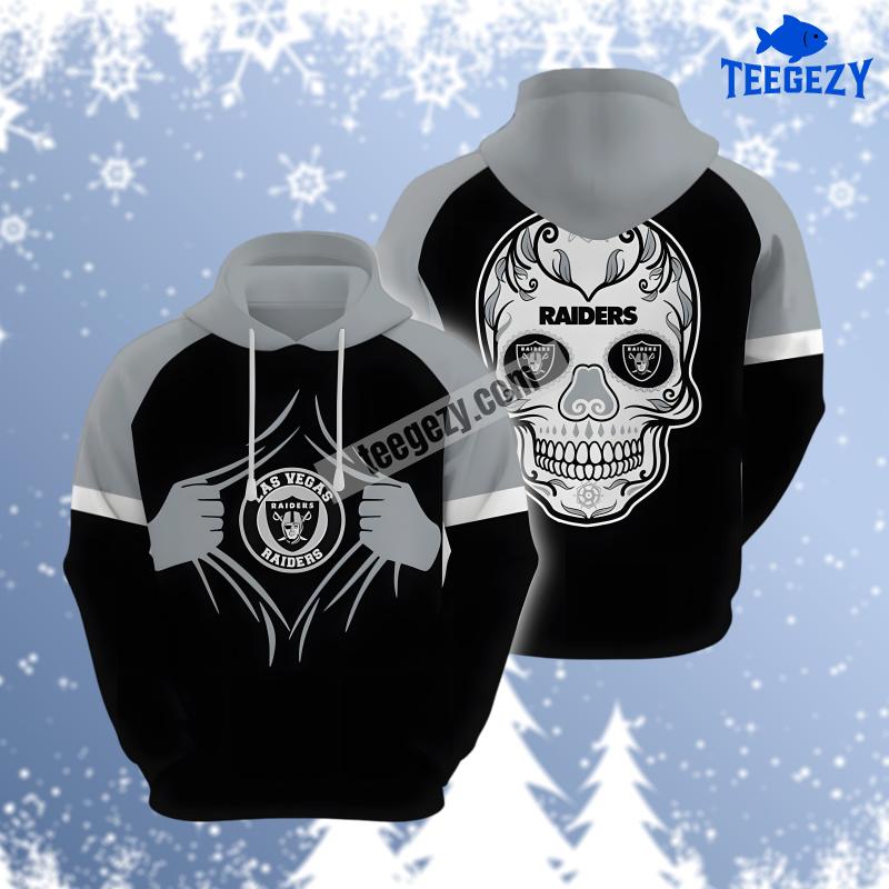 Las Vegas Raiders Skull Grey Black Graphic 3D Hoodie Las Vegas Raiders Skull Grey Black Graphic 3D Hoodie