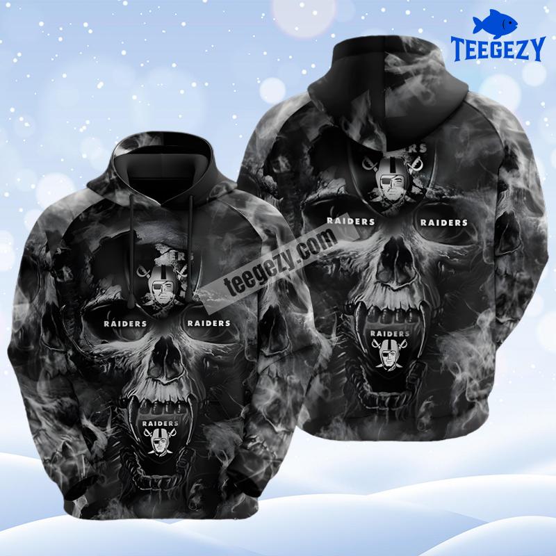 Las Vegas Raiders Skull In Smoke Grey Black Zip Up 3D Hoodie Las Vegas Raiders Skull In Smoke Grey Black Zip Up 3D Hoodie