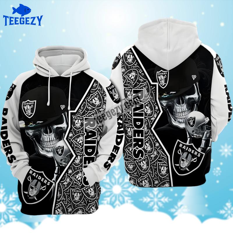 Las Vegas Raiders Skull Scary Black White Mens 3D Hoodie Las Vegas Raiders Skull Scary Black White Mens 3D Hoodie