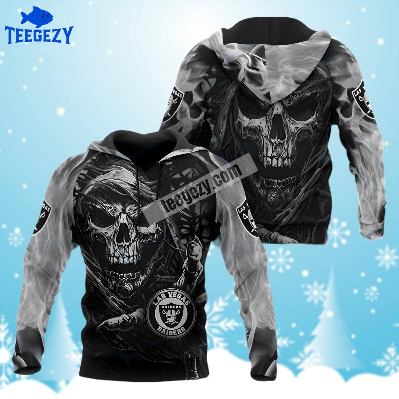 Las Vegas Raiders Skull Uprising Grey Black 3D Hoodie Las Vegas Raiders Skull Uprising Grey Black 3D Hoodie