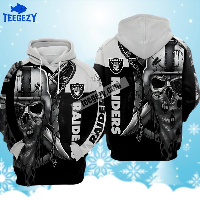 Las Vegas Raiders Skull With Chain Grey Black Novelty 3D Hoodie Las Vegas Raiders Skull With Chain Grey Black Novelty 3D Hoodie