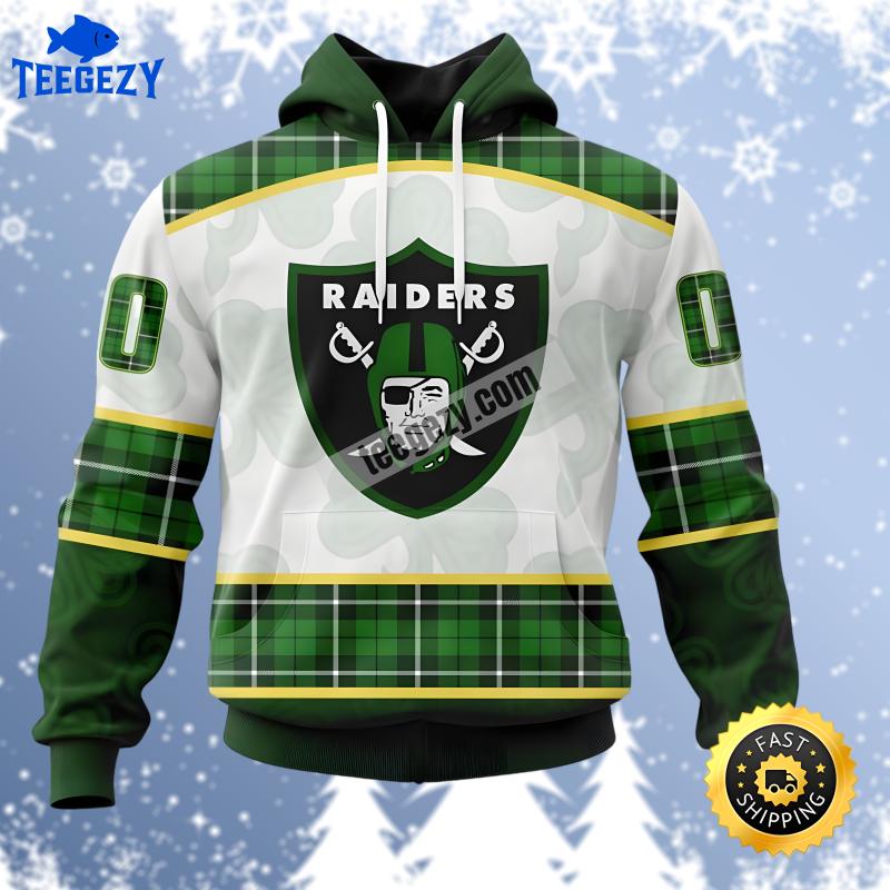 Las Vegas Raiders St Patrick Day Green White Design Personalized 3D Hoodie Las Vegas Raiders St Patrick Day Green White Design Personalized 3D Hoodie