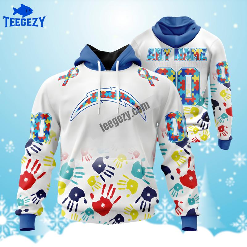 Los Angeles Chargers Autism Awareness White Art Personalized 3D Hoodie Los Angeles Chargers Autism Awareness White Art Personalized 3D Hoodie