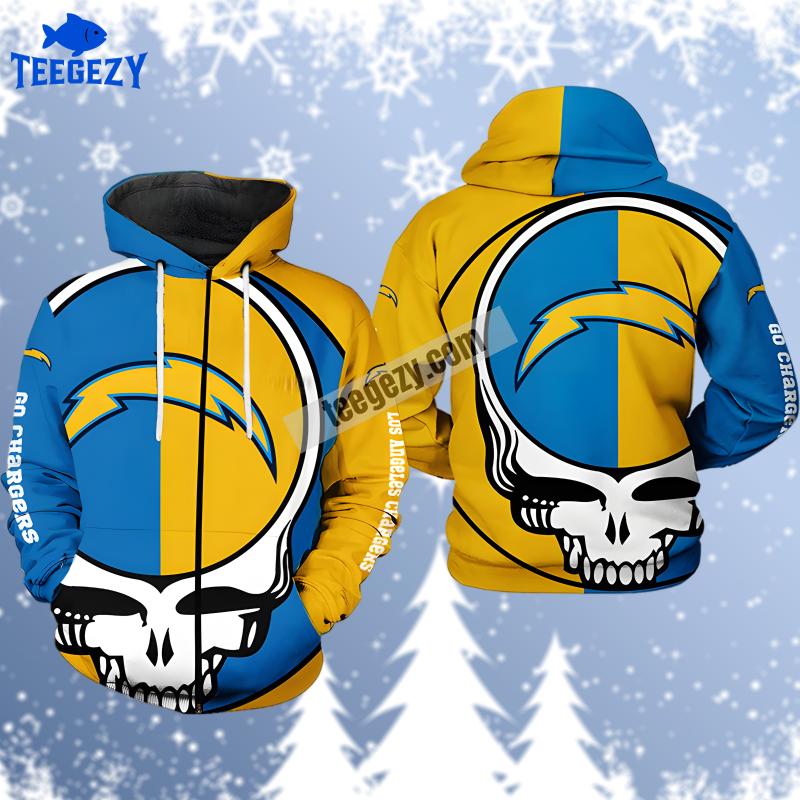 Los Angeles Chargers Grateful Dead Yellow Blue Cool 3D Hoodie Los Angeles Chargers Grateful Dead Yellow Blue Cool 3D Hoodie