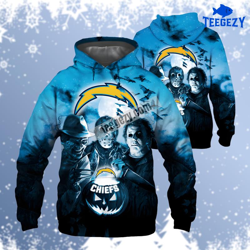 Los Angeles Chargers Michael Myers Jason Voorhees Blue Fashion 3D Hoodie Los Angeles Chargers Michael Myers Jason Voorhees Blue Fashion 3D Hoodie