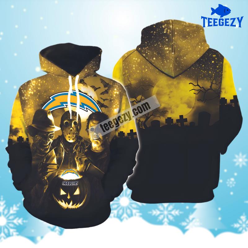 Los Angeles Chargers Michael Myers Jason Voorhees Yellow Black Print 3D Hoodie Los Angeles Chargers Michael Myers Jason Voorhees Yellow Black Print 3D Hoodie