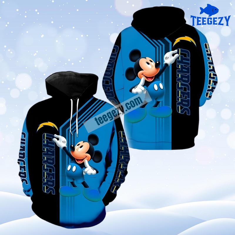 Los Angeles Chargers Mickey Mouse Black Blue Novelty 3D Hoodie Los Angeles Chargers Mickey Mouse Black Blue Novelty 3D Hoodie