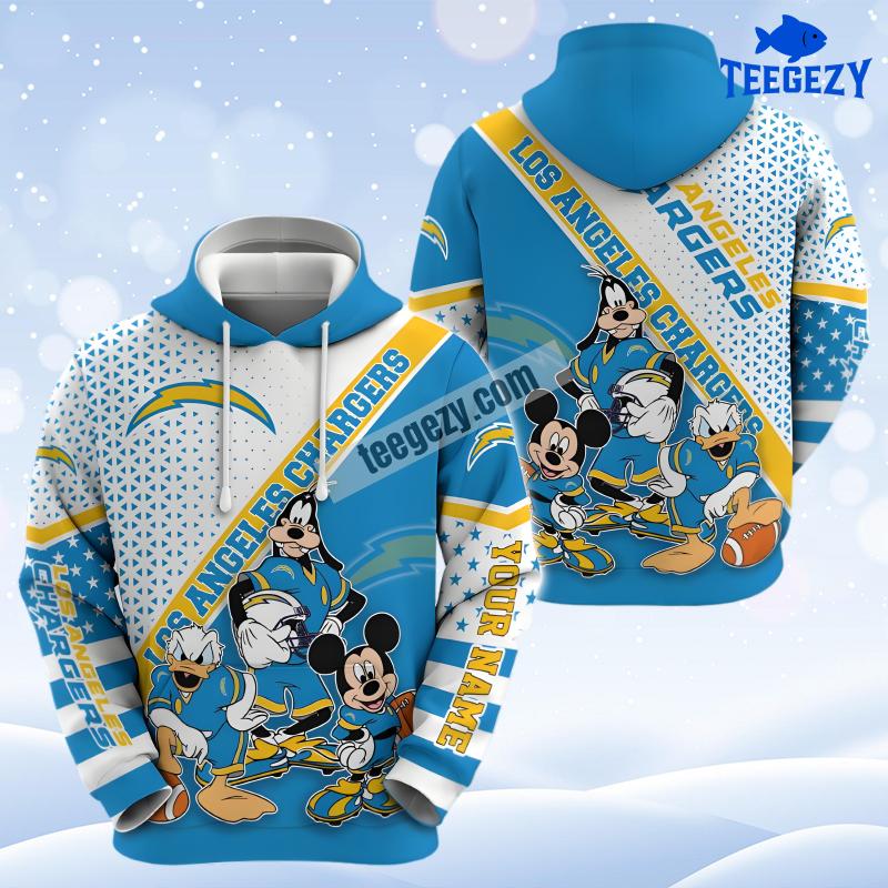 Los Angeles Chargers Mickey Mouse Goofy White Blue Realistic Personalized 3D Hoodie Los Angeles Chargers Mickey Mouse Goofy White Blue Realistic Personalized 3D Hoodie