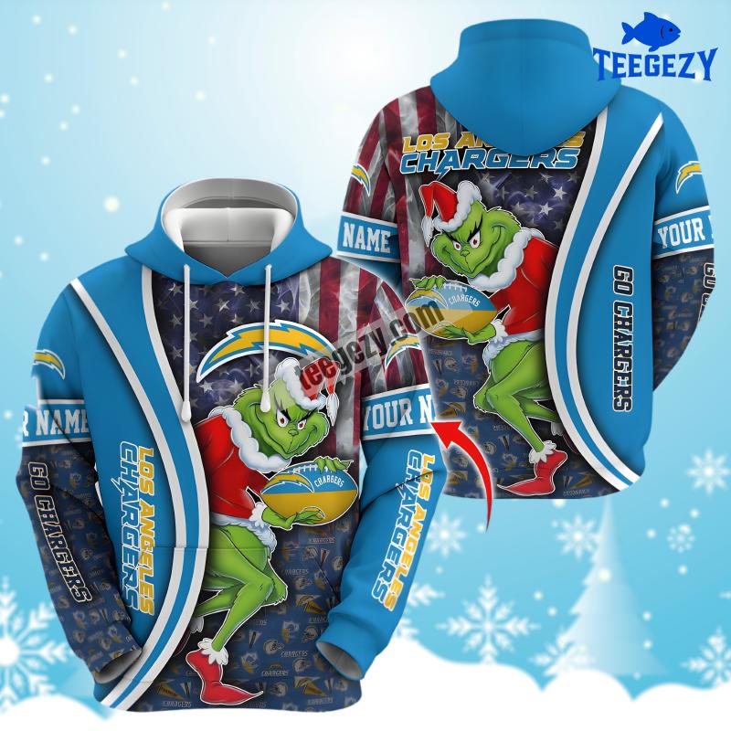Los Angeles Chargers Santa Grinch Christmas Blue Personalized 3D Hoodie Los Angeles Chargers Santa Grinch Christmas Blue Personalized 3D Hoodie
