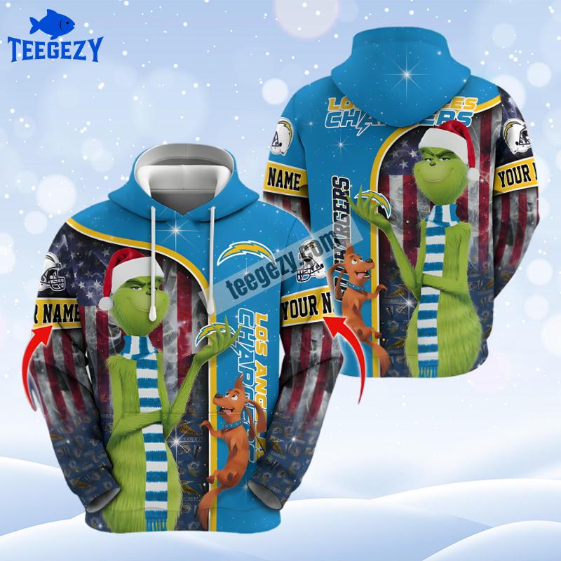 Los Angeles Chargers Santa Grinch Christmas Blue Realistic Personalized 3D Hoodie Los Angeles Chargers Santa Grinch Christmas Blue Realistic Personalized 3D Hoodie