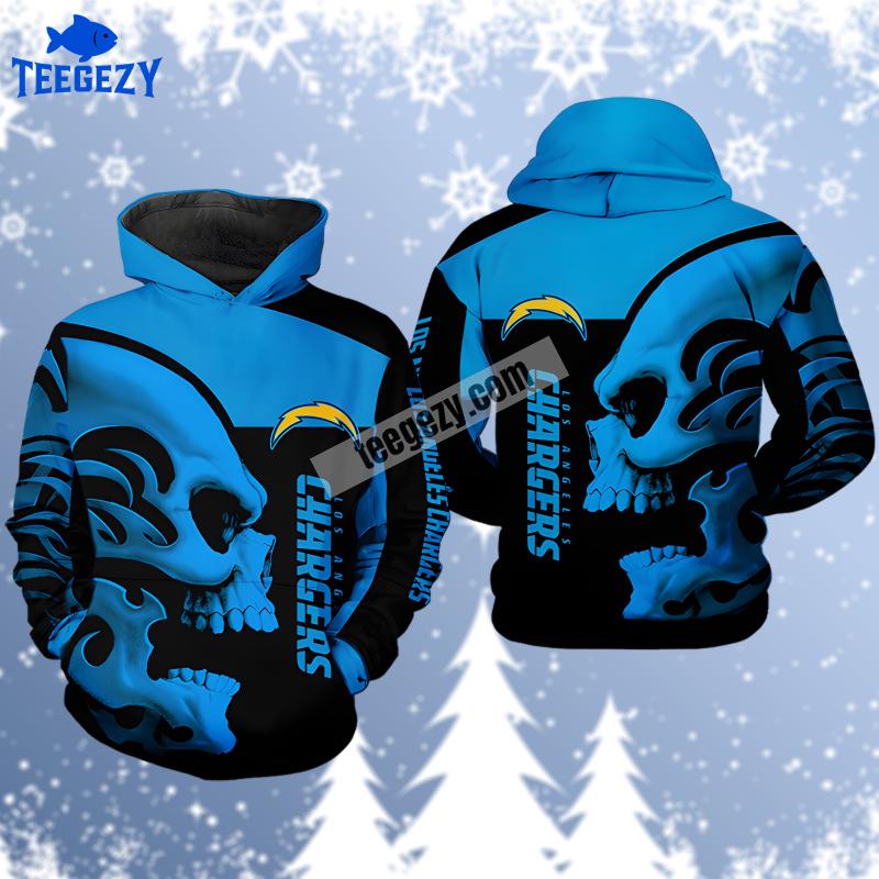 Los Angeles Chargers Skull Black Blue Pullover 3D Hoodie Los Angeles Chargers Skull Black Blue Pullover 3D Hoodie