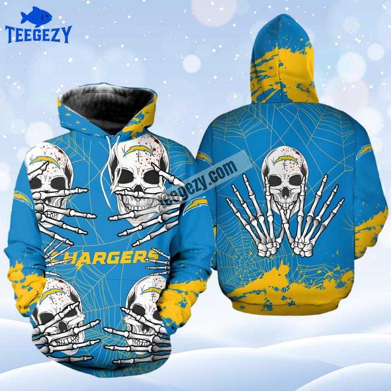 Los Angeles Chargers Skull Halloween Blue Yellow Cool 3D Hoodie Los Angeles Chargers Skull Halloween Blue Yellow Cool 3D Hoodie