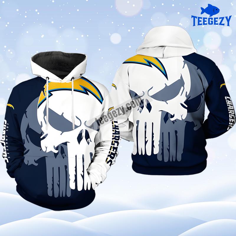 Los Angeles Chargers Skull White Blue Unisex 3D Hoodie Los Angeles Chargers Skull White Blue Unisex 3D Hoodie