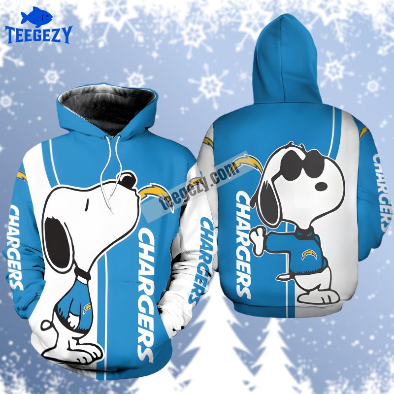 Los Angeles Chargers Snoopy White Blue 3D Hoodie Los Angeles Chargers Snoopy White Blue 3D Hoodie