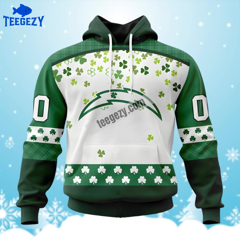 Los Angeles Chargers St Patrick Day Personalized Green White 3D Hoodie Los Angeles Chargers St Patrick Day Personalized Green White 3D Hoodie