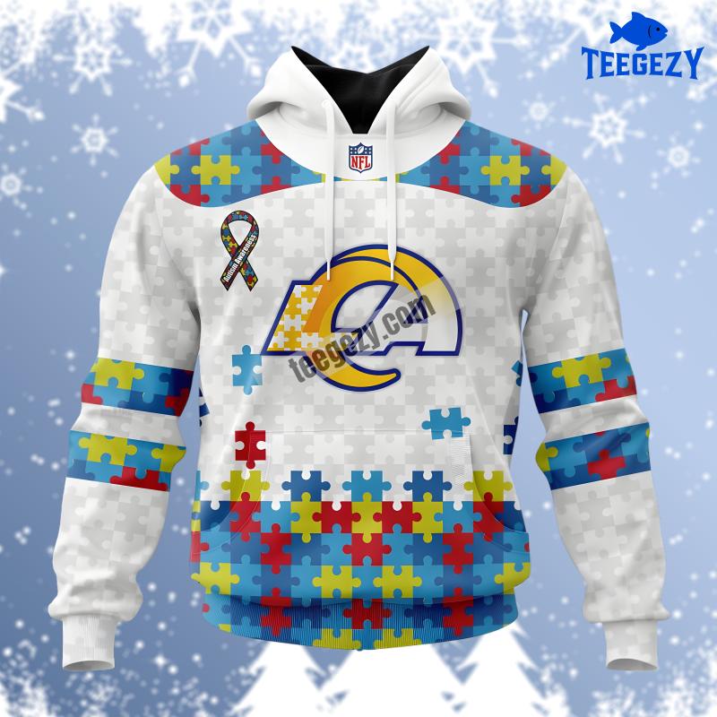 Los Angeles Rams Autism Awareness Puzzle Ribbon White Puff Print Personalized 3D Hoodie Los Angeles Rams Autism Awareness Puzzle Ribbon White Puff Print Personalized 3D Hoodie