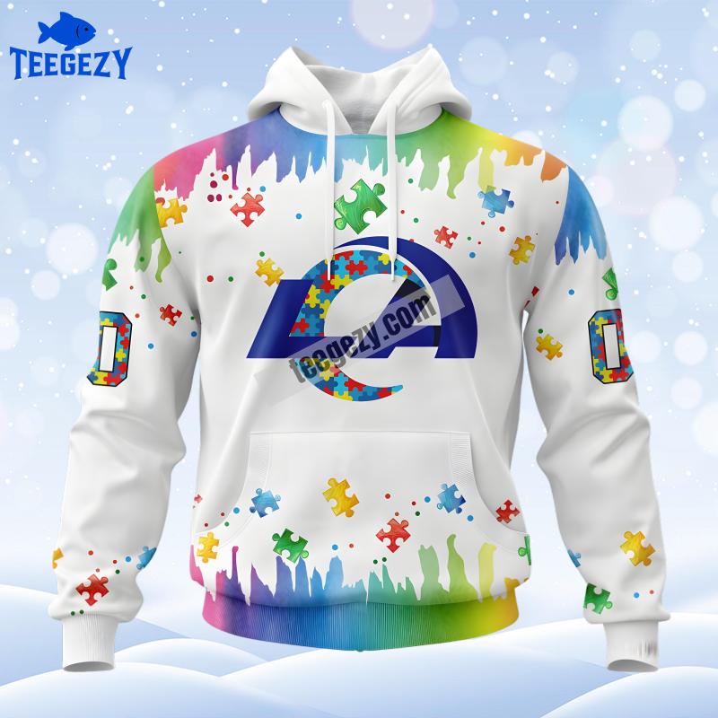 Los Angeles Rams Autism Awareness White For Sale Personalized 3D Hoodie Los Angeles Rams Autism Awareness White For Sale Personalized 3D Hoodie