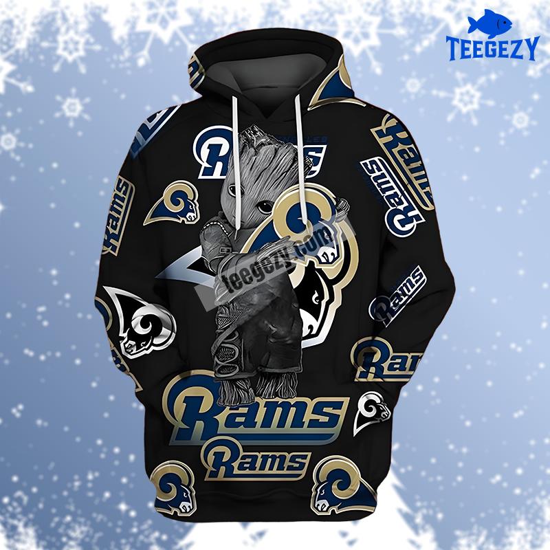 Los Angeles Rams Groot Black Blue Zip Up 3D Hoodie Los Angeles Rams Groot Black Blue Zip Up 3D Hoodie