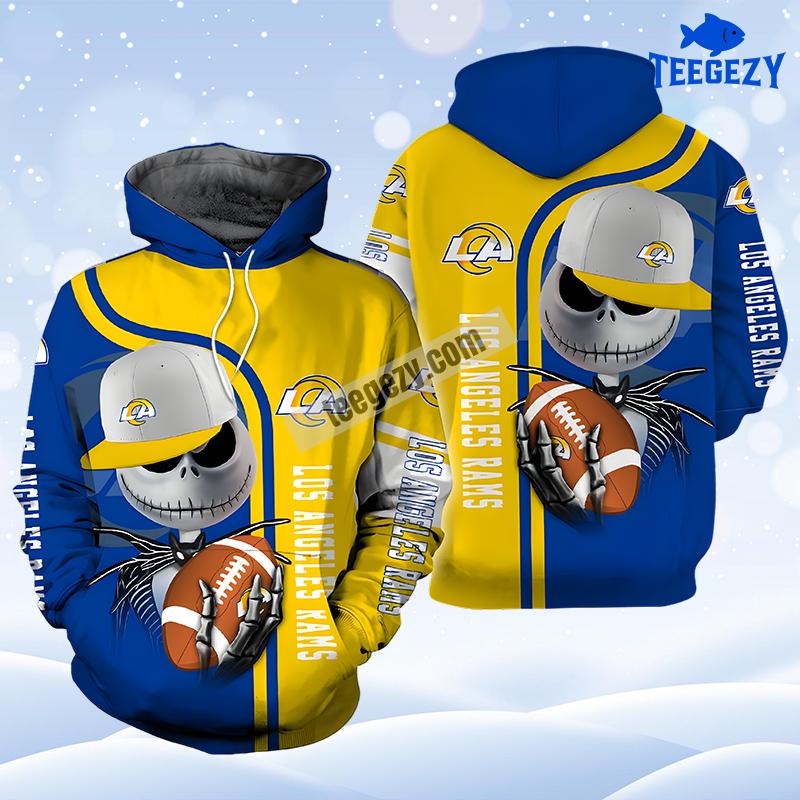 Los Angeles Rams Jack Skellington Yellow Blue Puff Print 3D Hoodie Los Angeles Rams Jack Skellington Yellow Blue Puff Print 3D Hoodie