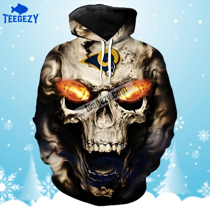 Los Angeles Rams On Fire In Skulls Black Fashion 3D Hoodie Los Angeles Rams On Fire In Skulls Black Fashion 3D Hoodie
