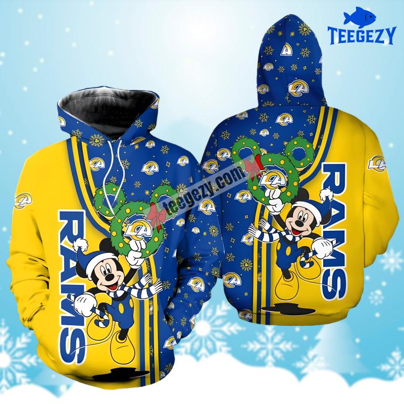 Los Angeles Rams Santa Mickey Mouse Christmas Yellow Blue Zip Up 3D Hoodie Los Angeles Rams Santa Mickey Mouse Christmas Yellow Blue Zip Up 3D Hoodie