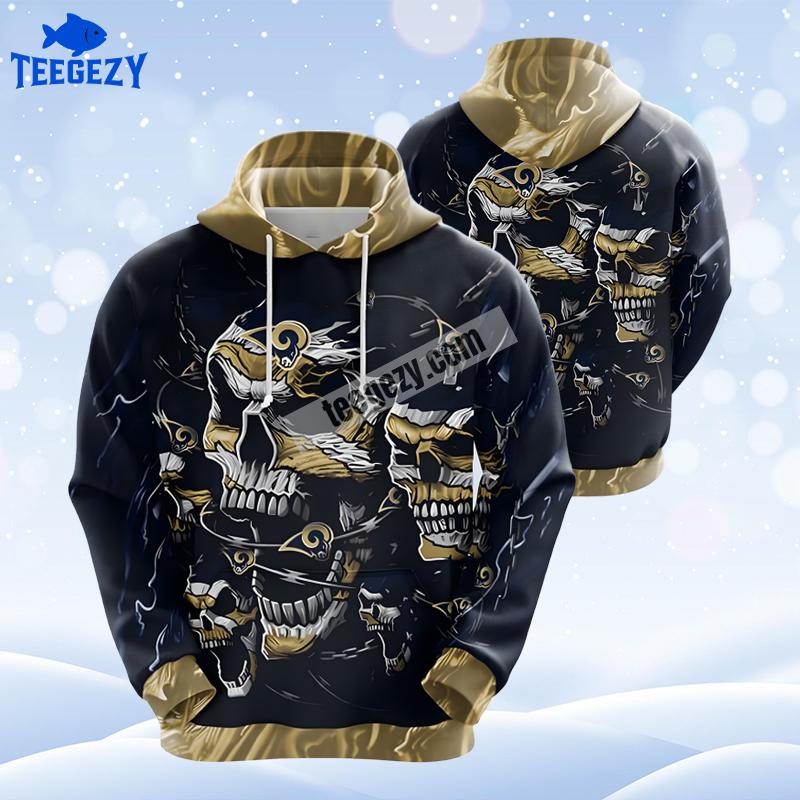 Los Angeles Rams Skull Cool 3D Hoodie Blue Black