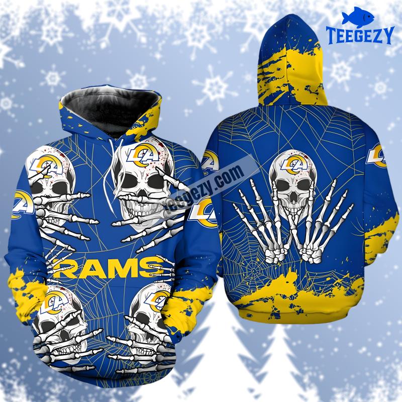 Los Angeles Rams Skull Halloween Blue Yellow Puff Print 3D Hoodie Los Angeles Rams Skull Halloween Blue Yellow Puff Print 3D Hoodie