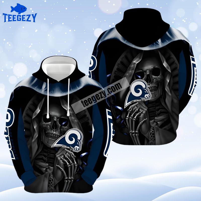 Los Angeles Rams Skull Hold Blue Black Cool 3D Hoodie Los Angeles Rams Skull Hold Blue Black Cool 3D Hoodie