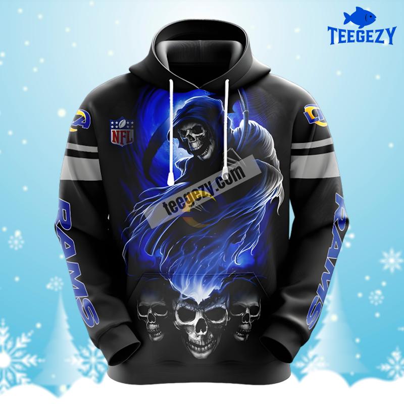 Los Angeles Rams Skull Score Black Blue 3D Hoodie Los Angeles Rams Skull Score Black Blue 3D Hoodie