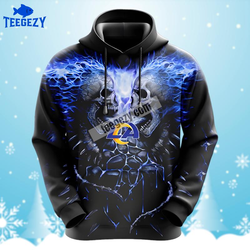 Los Angeles Rams Skull Unleash Black Blue Unisex 3D Hoodie Los Angeles Rams Skull Unleash Black Blue Unisex 3D Hoodie