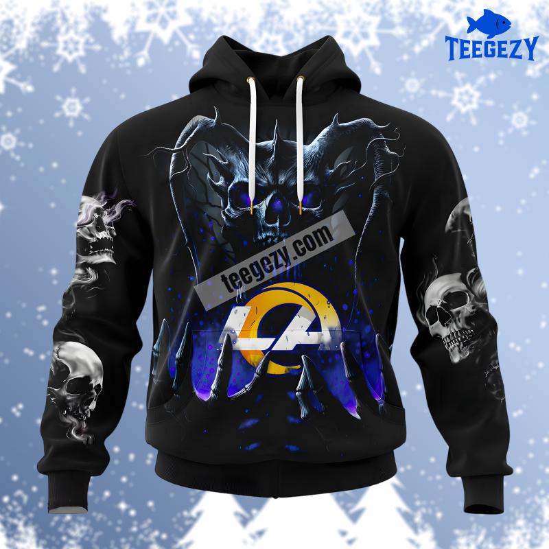 Los Angeles Rams Skull Uprising Blue Black Pullover 3D Hoodie Los Angeles Rams Skull Uprising Blue Black Pullover 3D Hoodie