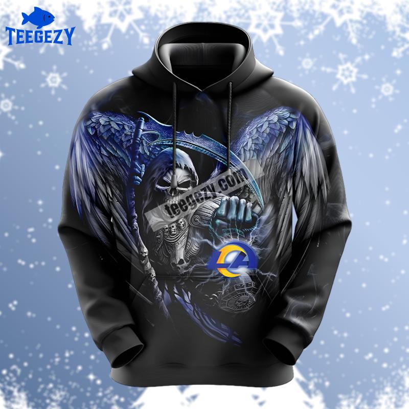 Los Angeles Rams Skull Wings Black Blue 3D Hoodie Los Angeles Rams Skull Wings Black Blue 3D Hoodie
