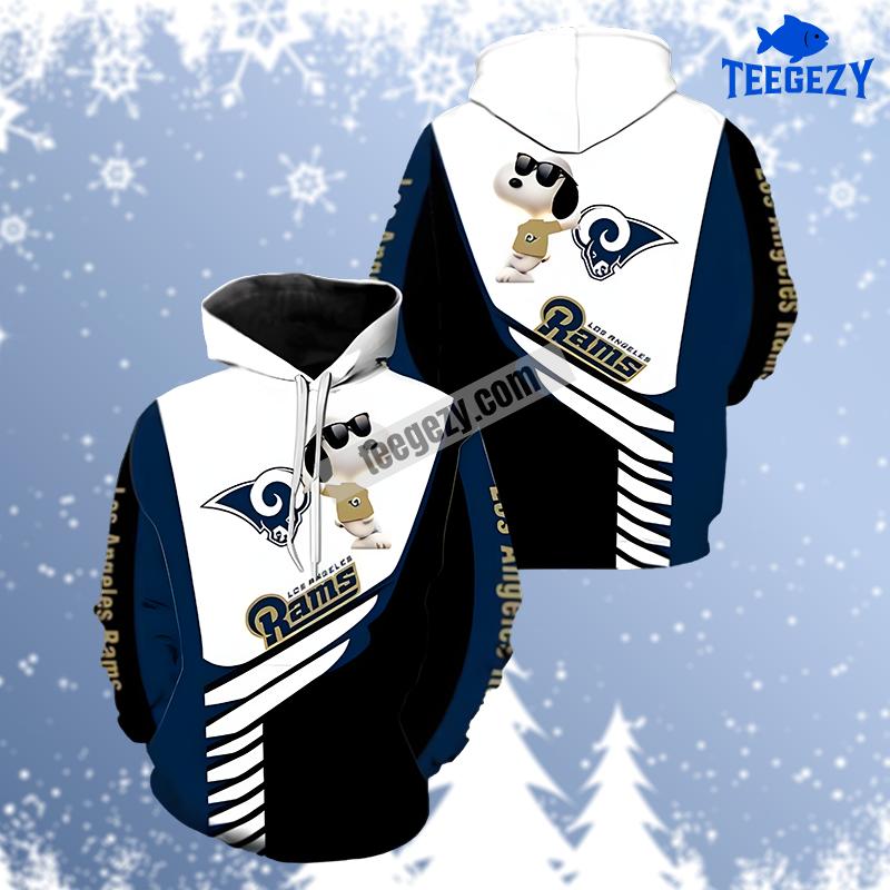 Los Angeles Rams Snoopy White Blue Dad Mom 3D Hoodie Los Angeles Rams Snoopy White Blue Dad Mom 3D Hoodie