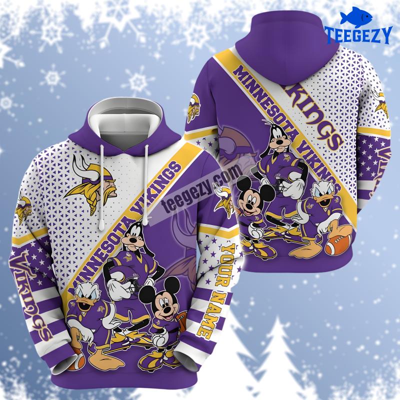 Minnesota Vikings Mickey Mouse Goofy White Purple Fashion Personalized 3D Hoodie Minnesota Vikings Mickey Mouse Goofy White Purple Fashion Personalized 3D Hoodie
