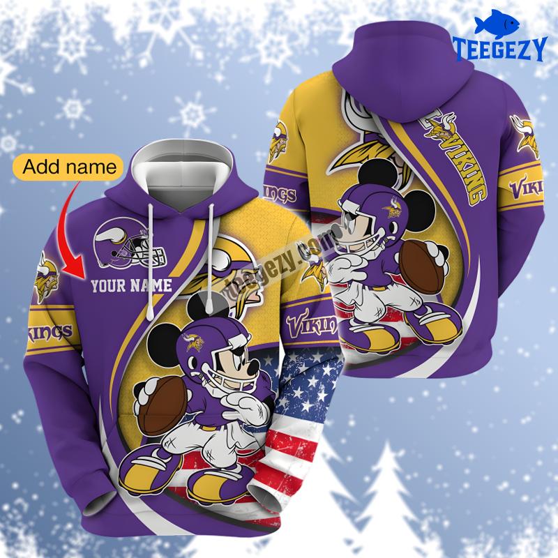 Minnesota Vikings Mickey Mouse Purple Yellow Zipper Personalized 3D Hoodie Minnesota Vikings Mickey Mouse Purple Yellow Zipper Personalized 3D Hoodie
