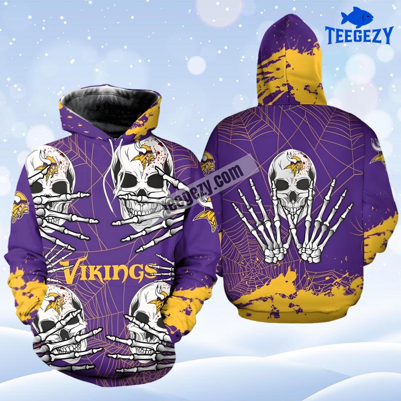 Minnesota Vikings Skull Halloween Yellow Purple Graphic 3D Hoodie Minnesota Vikings Skull Halloween Yellow Purple Graphic 3D Hoodie