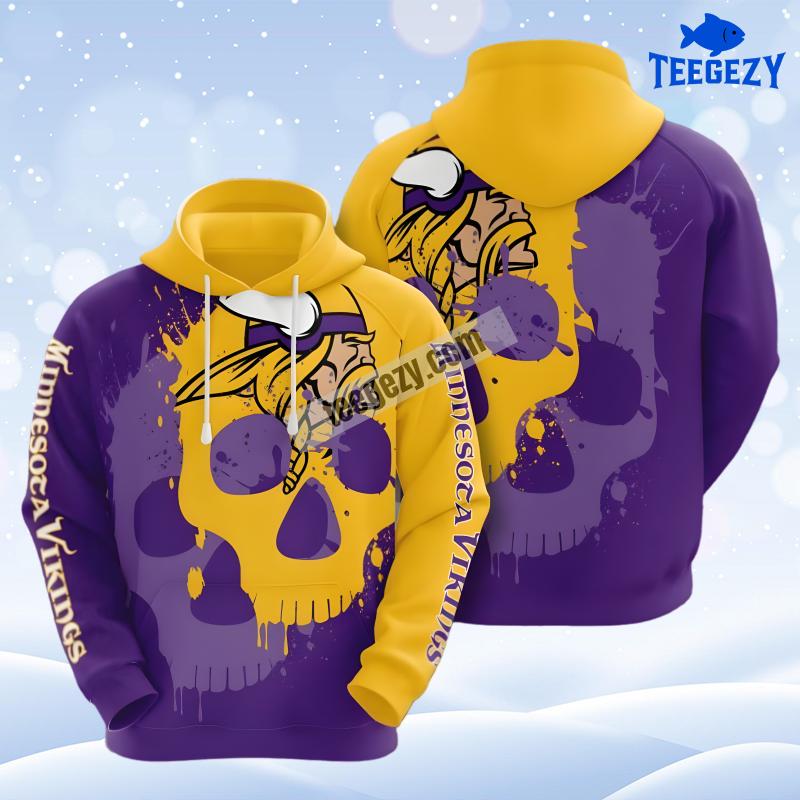 Minnesota Vikings Skull Yellow Purple Graphic 3D Hoodie Minnesota Vikings Skull Yellow Purple Graphic 3D Hoodie