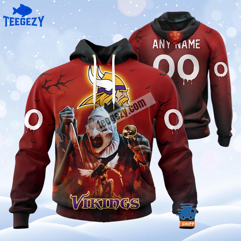 Minnesota Vikings Terrifier Ghoulish Red Personalized Print 3D Hoodie Minnesota Vikings Terrifier Ghoulish Red Personalized Print 3D Hoodie