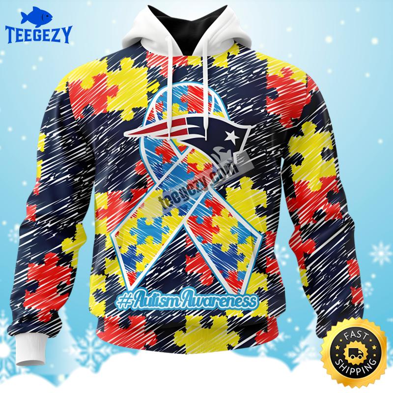 New England Patriots Autism Awareness Puzzle Ribbon Blue Cool 3D Hoodie New England Patriots Autism Awareness Puzzle Ribbon Blue Cool 3D Hoodie
