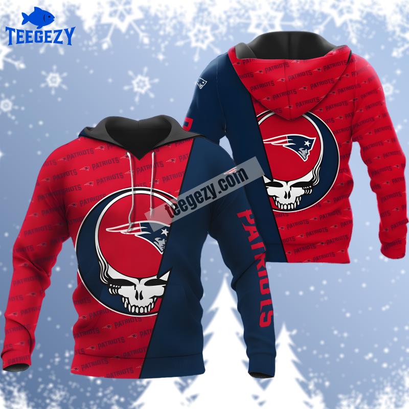 New England Patriots Eagle Skull Zip Up 3D Hoodie Red Blue New England Patriots Eagle Skull Zip Up 3D Hoodie Red Blue