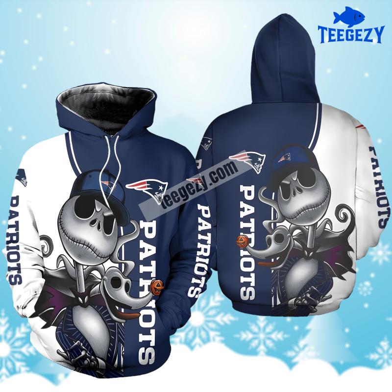 New England Patriots Michael Myers Freddy Krueger Halloween Youth 3D Hoodie Blue