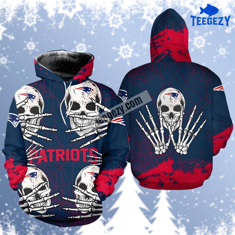 New England Patriots Skull Halloween Red Blue Art 3D Hoodie New England Patriots Skull Halloween Red Blue Art 3D Hoodie