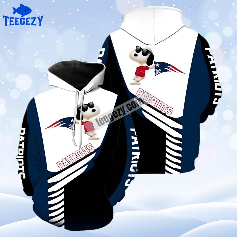 New England Patriots Snoopy White Blue Mens 3D Hoodie New England Patriots Snoopy White Blue Mens 3D Hoodie