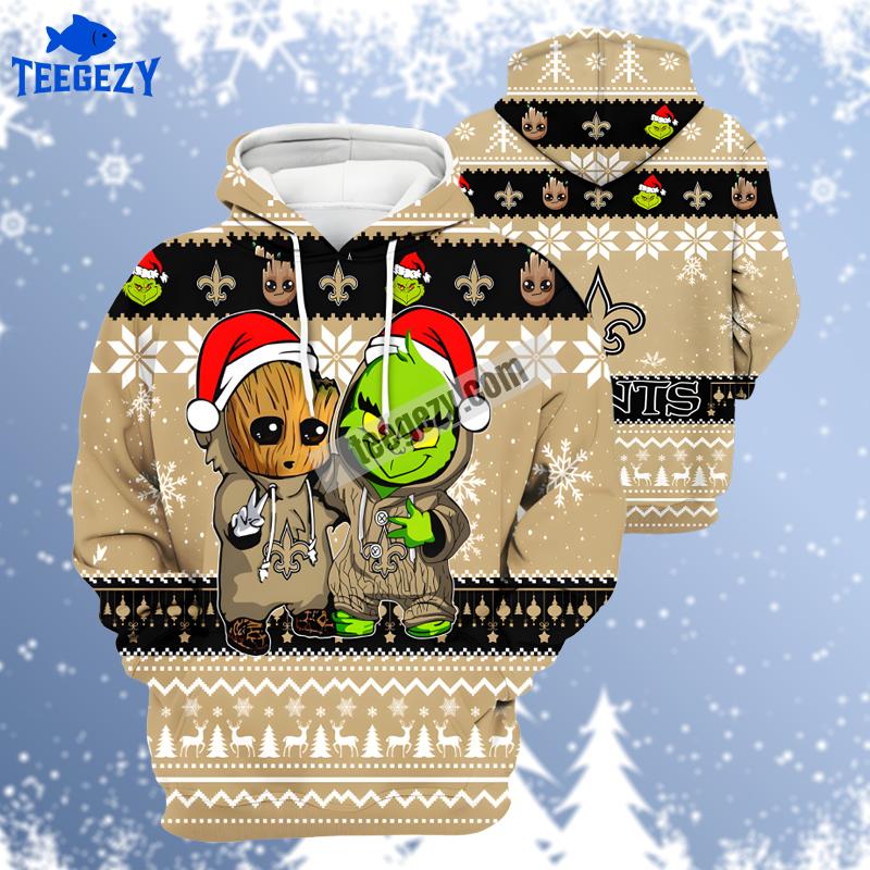 New Orleans Saints Baby Groot Grinch Yellow Graphic 3D Hoodie New Orleans Saints Baby Groot Grinch Yellow Graphic 3D Hoodie