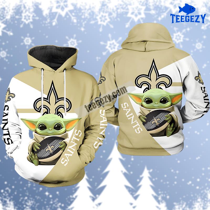 New Orleans Saints Baby Yoda White Yellow Unisex 3D Hoodie New Orleans Saints Baby Yoda White Yellow Unisex 3D Hoodie